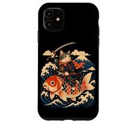 Custodia per iPhone 11 Samurai Cat Equitazione Koi Anime Guerriero Giapponese Arte