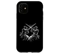 Custodia per iPhone 11 Samurai Duel Line Art Scena di battaglia di guerrieri giapponesi