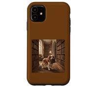 Custodia per iPhone 11 Scena di lettura del libro del cane della biblioteca di Cavalier Spaniel