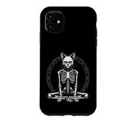 Custodia per iPhone 11 Scheletro di gatto in meditazione posa yoga ossa feline