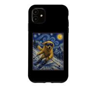 Custodia per iPhone 11 Sci Golden Retriever Art Sciatore Cane su Ski Hill