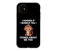 Custodia per iPhone 11 Scimmia Kawaii Mi chiedo se Bubble Tea pensa anche a me