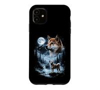 Custodia per iPhone 11 Shiba Inu Howling to the Moon Retro 90's Dog