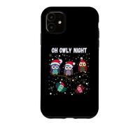 Custodia per iPhone 11 Simpatici gufi di Natale in cappelli di Babbo Natale Oh Holy Owly Night