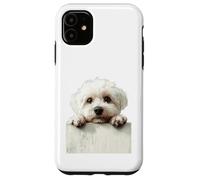 Custodia per iPhone 11 Simpatico cane bianco soffice che sbircia cucciolo Art