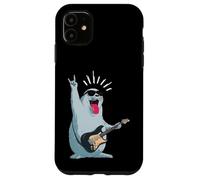 Custodia per iPhone 11 Simpatico sigillo Rockstar che suona la chitarra divertente design animale