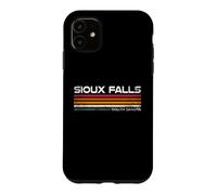 Custodia per iPhone 11 Sioux Falls, South Dakota, design retrò a righe, stile vintage, con città
