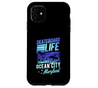 Custodia per iPhone 11 Skateboard Life Ocean City Maryland Retro Tramonto Skater