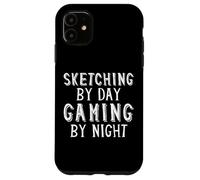 Custodia per iPhone 11 Sketching By Day Gaming By Night Digital Artist Gamer Art