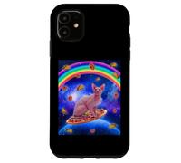 Custodia per iPhone 11 Sphynx Cat Riding Pizza In Space Galaxy Taco Doughnut Cats