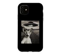 Custodia per iPhone 11 Sphynx Cat Selfie Con Alien Ship UFO Abduction Retro Foto