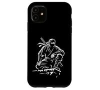 Custodia per iPhone 11 Stealth Warrior Ninja Crouch Line Art Katana Graphic Icona