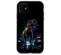 Custodia per iPhone 11 T-Rex Dinosaur Roaring City at Night Graphic Design Japanese