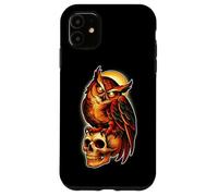 Custodia per iPhone 11 Tatuaggio Mystic Owl Skull Full Moon - Design estetico scuro