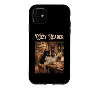 Custodia per iPhone 11 The Cozy Reader Black Cat Book Cafe Ramen Coffee Library Art