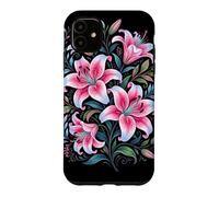 Custodia per iPhone 11 Tiger Lilies Blue White Pink Summer Spring Flowers Lily Buds