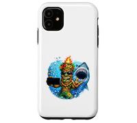 Custodia per iPhone 11 Tiki Man Shark Selfie - Isola divertente Ocean Vibes Tropical