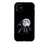 Custodia per iPhone 11 Tre Corvi Ululando Luna Piena Caw Gotico Notte Spettrale Cielo