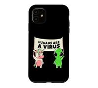 Custodia per iPhone 11 Umani e un virus Alien & Cow Cute Buddies Banner EduEly