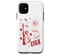 Custodia per iPhone 11 USA Statua Della Libertà Retro Party Icons backprint