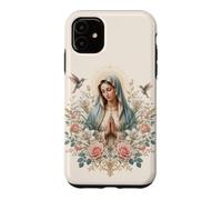Custodia per iPhone 11 Vergine Maria Floreale Preghiera Arte con Gigli e Colibrì