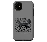 Custodia per iPhone 11 Vintage Cottagecore Folk Art Fox Linocut dall'aspetto fresco