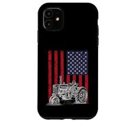 Custodia per iPhone 11 Vintage Farming Tractor American Flag Patriotic
