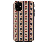 Custodia per iPhone 11 Vintage Rustico Stripe Pattern American Patriotic USA Stars