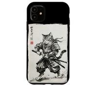 Custodia per iPhone 11 Vintage Samurai Cat Japanese Sumi-e Ink Feline Arti Marziali