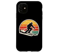 Custodia per iPhone 11 Vintage Tramonto Sciatore Silhouette Retro Sci Amante Arte