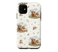 Custodia per iPhone 11 Vitelli di bestiame delle Highland Cottagecore Campagna Farm Life