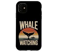 Custodia per iPhone 11 Whale Watching Retro Oceano Tramonto Barca Scena