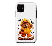 Custodia per iPhone 11 What The Duck Halloween Teddy Bear Wearing Yeallow Duck