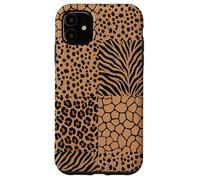Custodia per iPhone 11 Wild Safari Animal Patchwork Beige Pattern Collage
