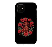 Custodia per iPhone 11 Womens Girls Red Poppy Flower Long Haired Dachshund Lover