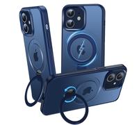 Custodia per iPhone 12/12 Pro 360° Supporto Regolabile Compatibile con MagSafe, Blu Opaca Traslucida Cover con Anello Magnetico Case Antiscivolo e Antiurto per 12