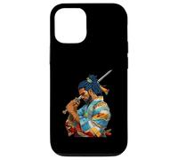 Custodia per iPhone 12/12 Pro Afro Americano Samurai Anime Cartoon Giapponese Bushido Guerriero