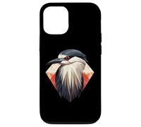 Custodia per iPhone 12/12 Pro Arte geometrica dell'airone notturno coronato nero, carino uccello Lov