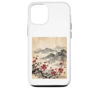 Custodia per iPhone 12/12 Pro Arte Giapponese Red Cherry Blossom Montagne