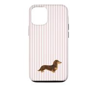 Custodia per iPhone 12/12 Pro Bassotto a pelo lungo marrone e crema a righe rosa
