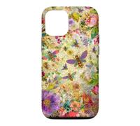 Custodia per iPhone 12/12 Pro Bees Boho Wildflowers foglie e vetro colorato floreale