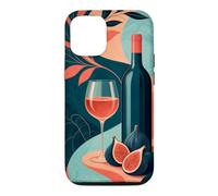 Custodia per iPhone 12/12 Pro Bicchiere di vino accanto a una bottiglia senza etichetta e fichi