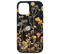 Custodia per iPhone 12/12 Pro Black Boho Aesthetic Mixed Flowers Pressed Flower