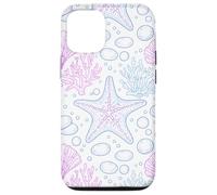 Custodia per iPhone 12/12 Pro Blue Pink Starfish Shell Coral Ocean Life and Beach Pattern