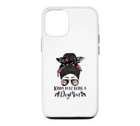 Custodia per iPhone 12/12 Pro Boston Terrier Kinda Busy Being A Dog Mom Messy Bun