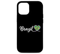 Custodia per iPhone 12/12 Pro Brasile, corsivo, scrittura, con, bandiera nazionale, cuore