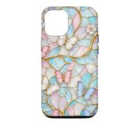 Custodia per iPhone 12/12 Pro Butterfly Pink White Blue Stained Art Stain Butterflies