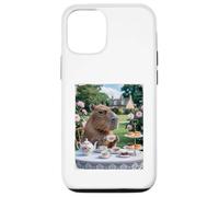 Custodia per iPhone 12/12 Pro Carino Capybara Sip Tea Rose Cup Cottagecore Floral Garden
