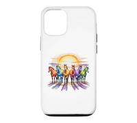 Custodia per iPhone 12/12 Pro Cavalli colorati in acquerello arcobaleno con Sunrise Equine