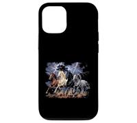 Custodia per iPhone 12/12 Pro Cavalli in esecuzione Vintage anni '90 Fulmine Tempesta Western Cow